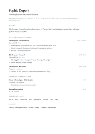 Preview of the Minimal resume template