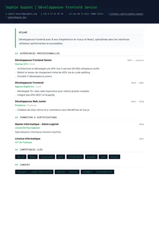 Preview of the Tech resume template